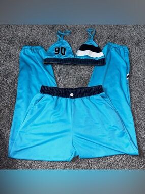 Rainbow Jersey Mesh 90 Graphic Contrast Trim Bralette and High Waisted Joggers